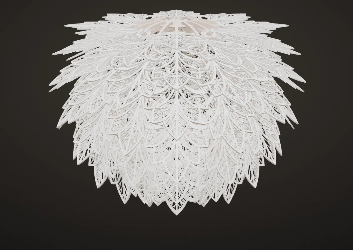 Luminaire Pictiart, feuilles blanches et structure beige